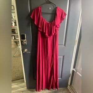 Ever Pretty Burgundy Ruffle Maxi Dress